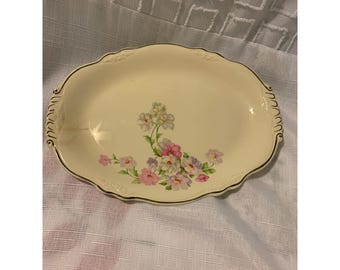 Vintage Oval Floral Ceramic Serving Platter With Gold Trim 12"
