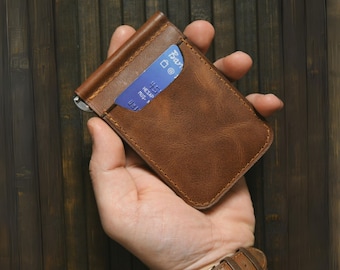 Handmade Leather Wallet | Practical Folding Card Holder | Handmade Personalized Slim Cardholder |Minimalist Billfold with Money Clip For Man