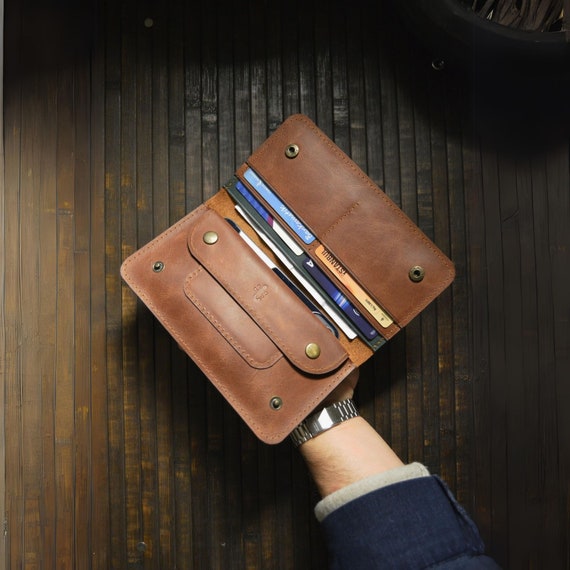Handmade Leather Wallet Purse Woman Billfold Phone Case