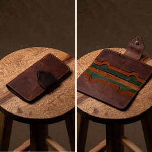 Organizador de cuero para teléfono / Cartera artesanal / Cartera de viaje de cuero de grano completo para mujeres y hombres / Tarjetero con cierre a presión
