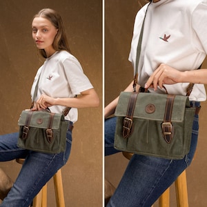 à main et sac à bandoulière pour femme | Cartable en toile fait main | Sac à bandoulière en toile et cuir | Sac à main personnalisé | Sac banane