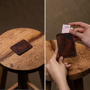 Porta carte verticale in pelle / Portafoglio in pelle pieno fiore fatto a mano / Portafoglio sottile e minimalista per uomo e donna / Porta carte ad accesso rapido