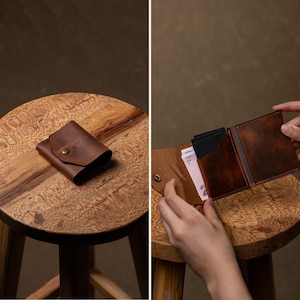 Foldable Leather Wallet | Handmade Full Grain Leather Snap Wallet | Compact Money & Card Holder for Men, Women | Minimalist Leather Billfold