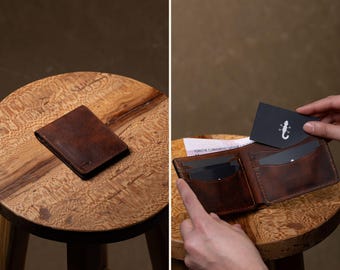 Práctico llavero y tarjetero / Cartera de piel auténtica hecha a mano / Tarjetero fino personalizado hecho a mano / Cartera plegable de diseño minimalista