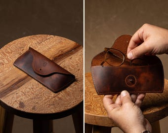 Handmade Leather Glasses Case | Full Grain Calfskin Eyeglass Pouch