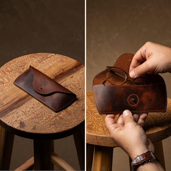 Handmade Leather Glasses Case | Full Grain Calfskin Eyeglass Pouch