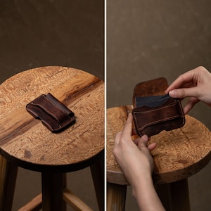 Eenvoudige en praktische kaarthouder, handgemaakte portemonnee van echt leer, handgemaakte gepersonaliseerde slanke kaarthouder, portemonnee met minimalistisch ontwerp