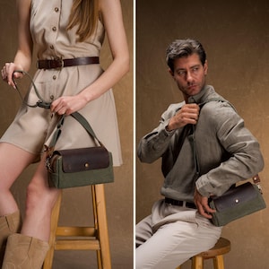 Bolso bandolera de lona encerada / Bolso bandolera unisex hecho a mano / Bolso bandolera pequeño para viajes y uso diario / Riñonera con correa ajustable