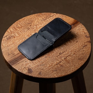 Cartera de cuero con clip para billetes / Tarjetero plegable práctico / Tarjetero delgado personalizado hecho a mano / Billetera hecha a mano con clip para billetes Black