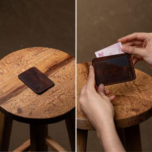 Minimalistische leren kaarthouder | Handgemaakte volnerf leren portemonnee | Smalle unisex portemonnee | Compacte kaarthouder voor dagelijks gebruik voor heren en dames