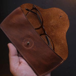 Handmade Leather Glasses Case | Full Grain Calfskin Eyeglass Pouch image 7