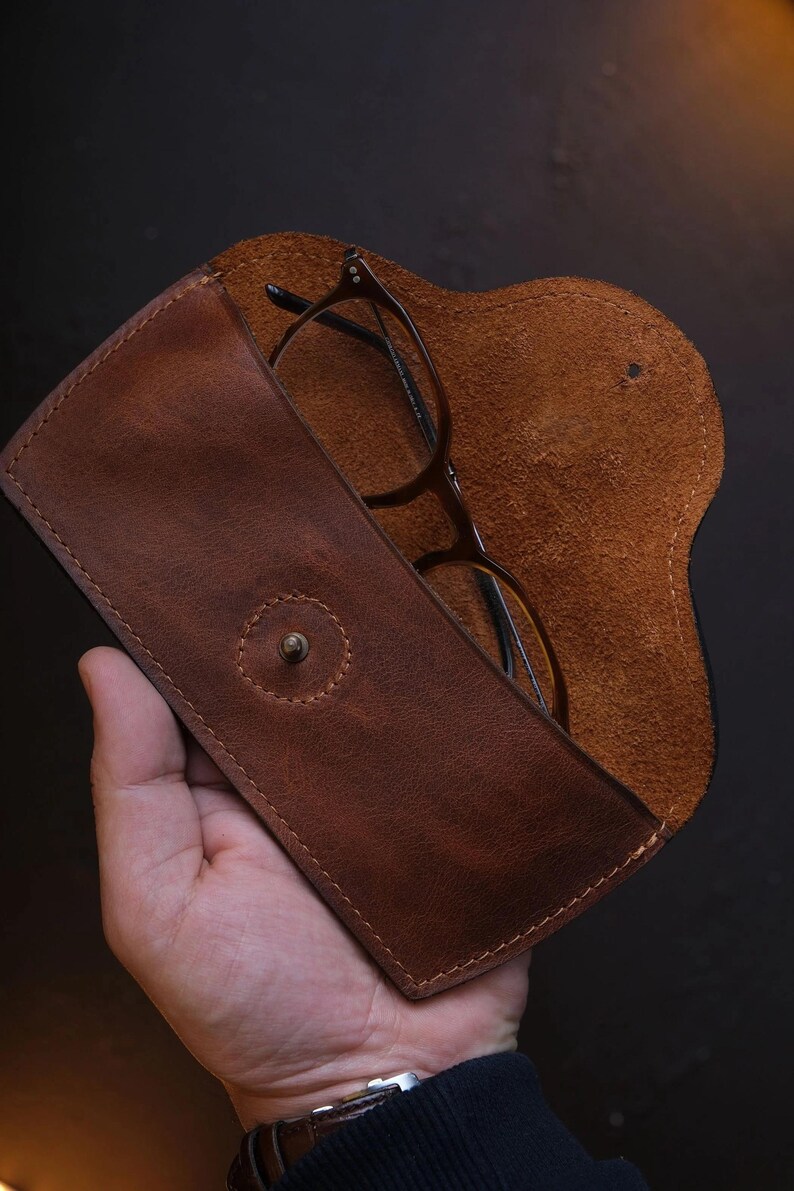 Handmade Leather Glasses Case | Full Grain Calfskin Eyeglass Pouch image 7