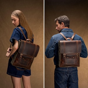 Handmade Leather Laptop Backpack: Waxed Canvas Rucksack