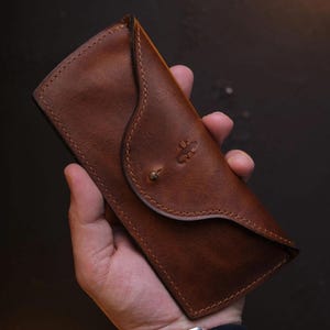 Handmade Leather Glasses Case | Full Grain Calfskin Eyeglass Pouch image 5
