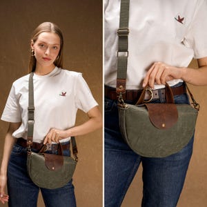 Bolso de lona encerada con asa superior / Bolso bandolera hecho a mano para mujer / Bolso bandolera pequeño / Riñonera ligera de lona para uso diario