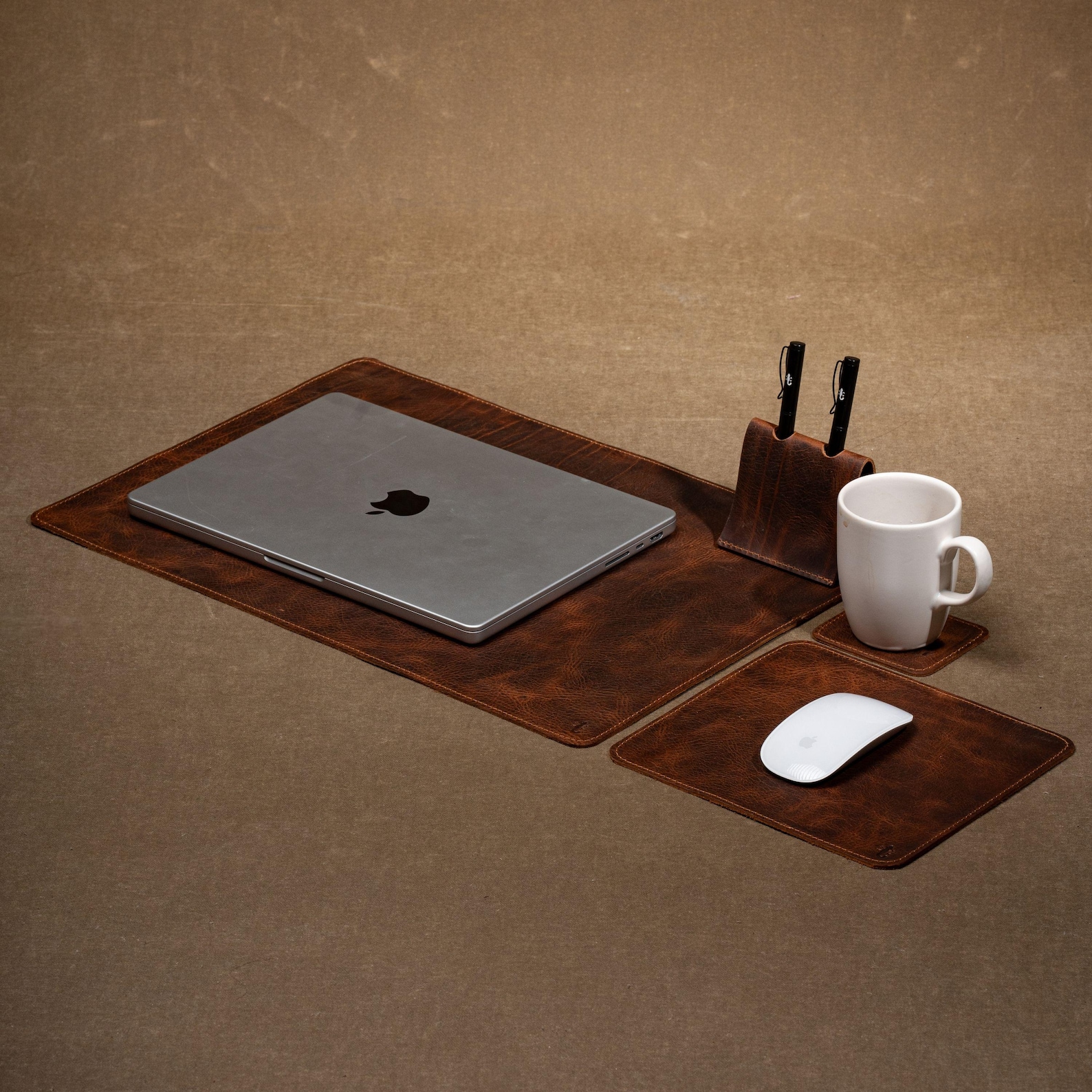Leather Desk Mat Set: Handmade Office Organizer With Mouse Pad ...