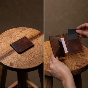 Handgemaakte minimalistische leren portemonnee | Smalle kaarthouder voor heren en dames | Billfold van volnerf leer uniseks | Compacte leren geldportemonnee