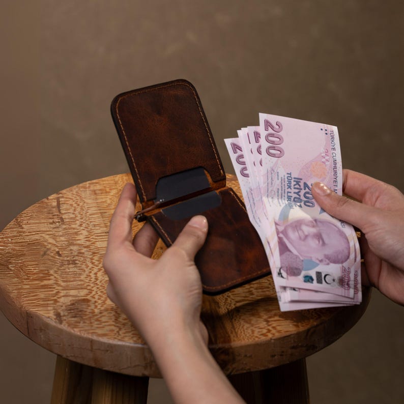 Cartera de cuero con clip para billetes / Tarjetero plegable práctico / Tarjetero delgado personalizado hecho a mano / Billetera hecha a mano con clip para billetes imagen 2