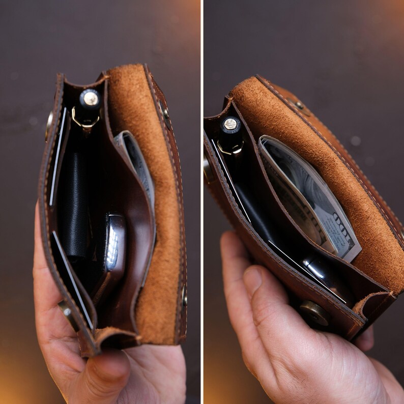 Cartera organizadora de cuero genuino hecha a mano, tarjetero delgado personalizado hecho a mano, monedero de diseño moderno con grabado. imagen 7
