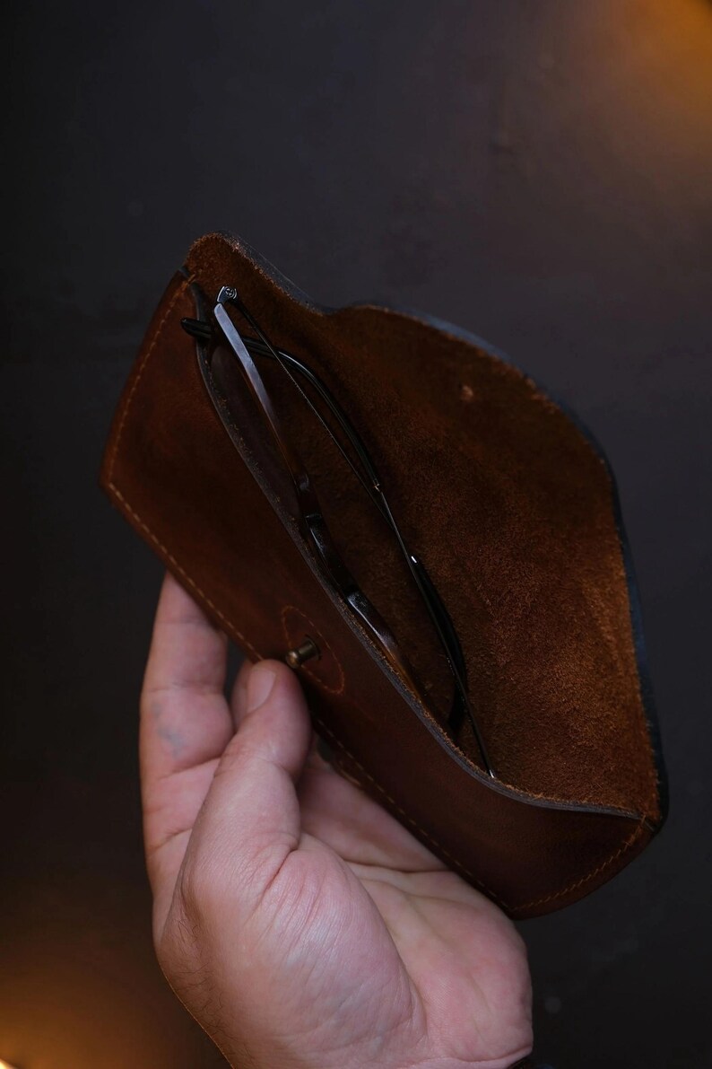Handmade Leather Glasses Case | Full Grain Calfskin Eyeglass Pouch image 6