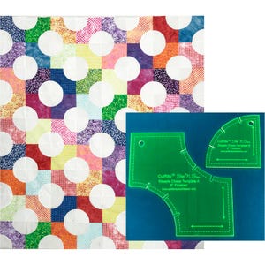May include: A green acrylic quilting template for making a steeple chase quilt block. The template is labeled "CutRite™ Serhs Steeple Chase Template A 6" Finished".