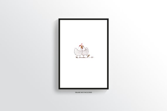 Chicken Cuddle Illustrated by Friederike Ablang 12 x 12cm on DIN A4 watercolour paper. Printed and signed