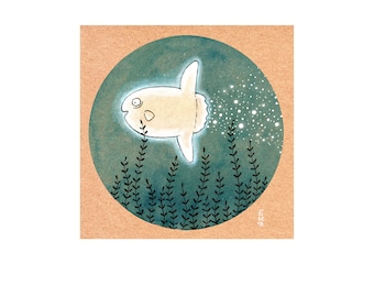Farting Sunfish Fine Art Print: Signed Funny Ocean Illustration