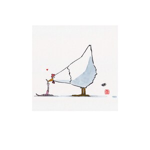 Hühnerwurm Liebe. Illustriert von Friederike Ablang. Gedruckt und signiert. 12 x 12cm auf DIN A4 Aquarellpapier.