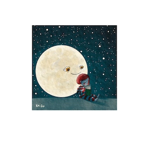 Leggere al chiaro di luna - Mondlicht Illustrato da Friederike Ablang. Stampato e firmato. 12 x 12cm su carta da acquerello DIN A4.