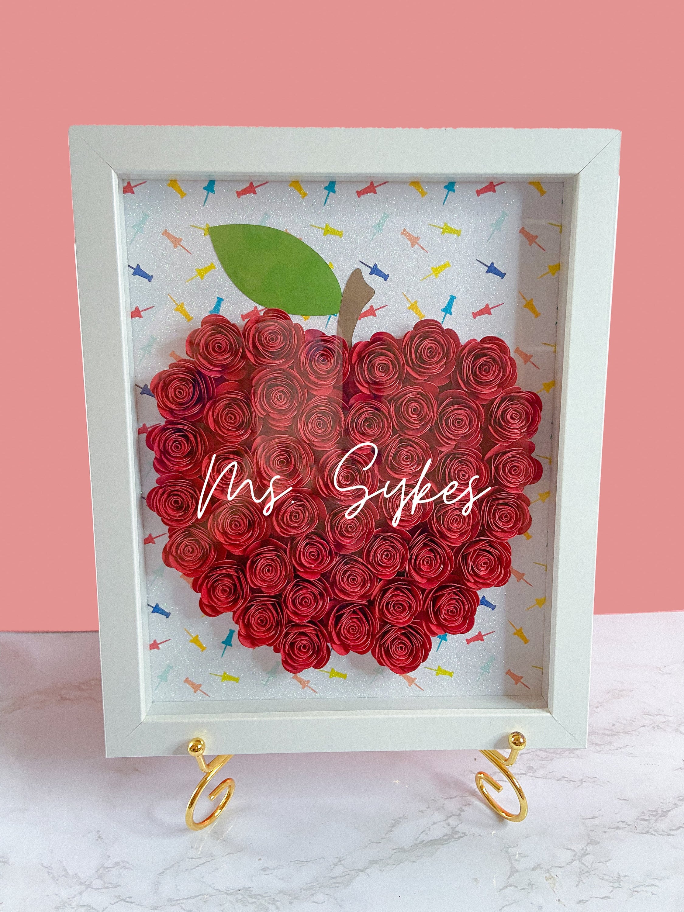 Personalized Paper Flower Apple Shadow Box, Teacher Gift - Etsy