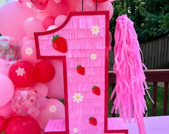 Berry Sweet 1st Birthday Party Decor Set | Strawberry First Birthday Piñata, Cake Topper, Favor Box, Pink Berry Theme