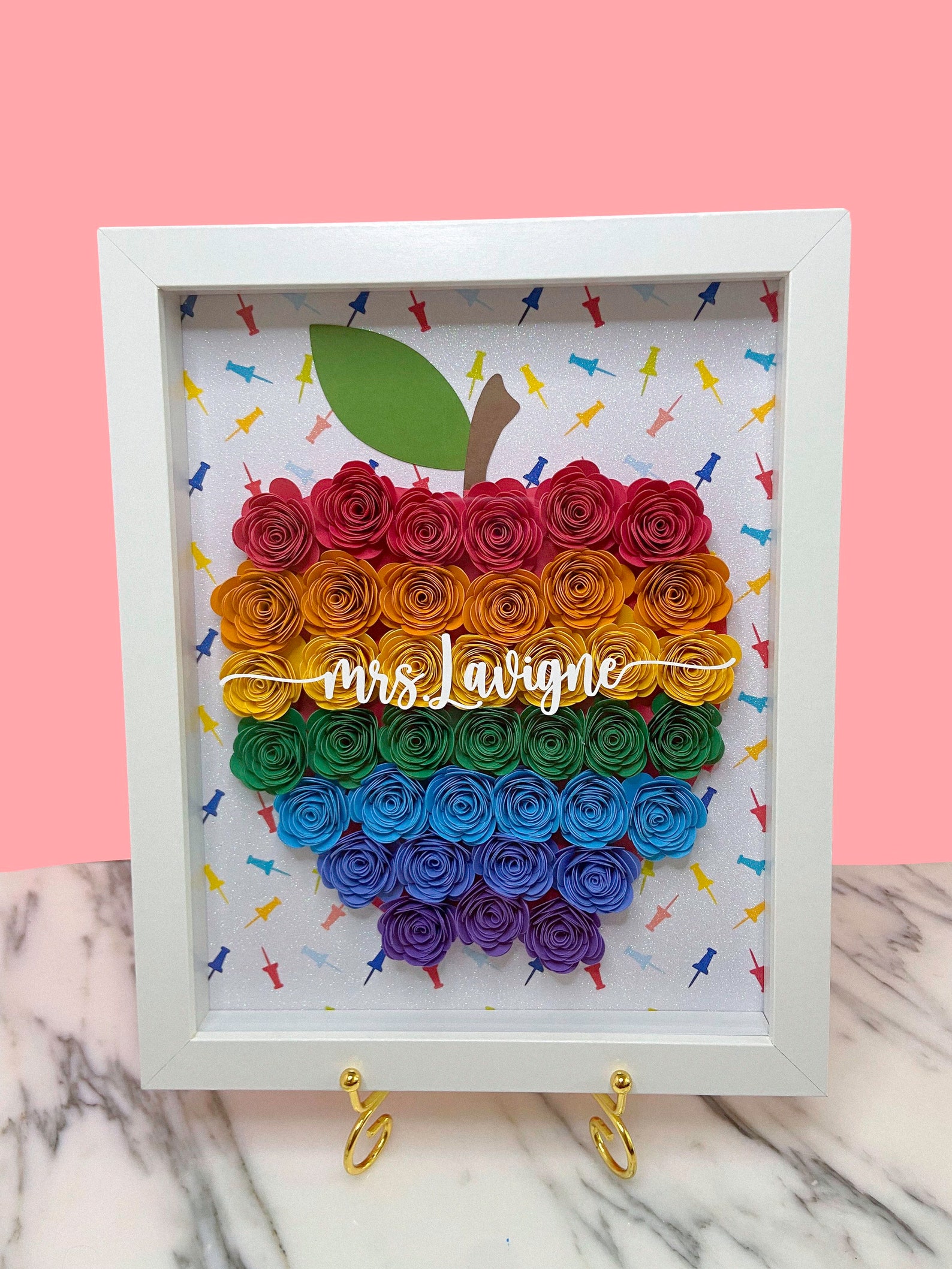 Personalized Paper Flower Apple Shadow Box, Teacher Gift - Etsy