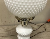 Vintage Fenton Hobnail White Milk Glass Globe Table Lamp 21 quot Tested is in perfect MINT