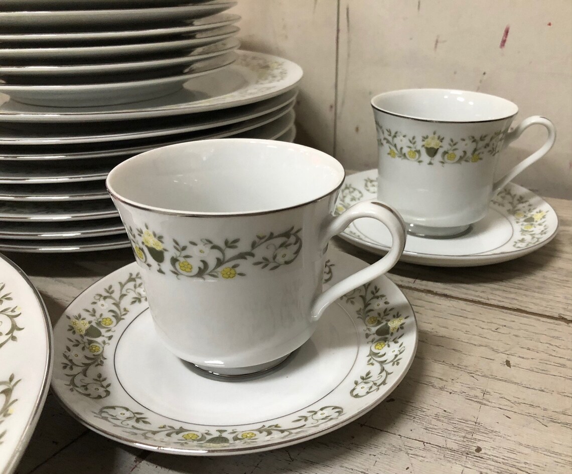 53pc Set Fine China Sterling Florentine Japan Plates Cups Etsy