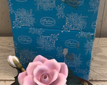 Andrea by Sadek Pink Rose Wood Base Swiss Music Box Made in Japan