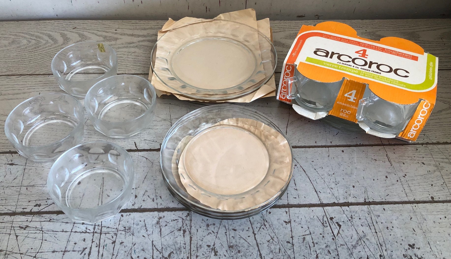 16 Pc Dinner Set Vintage Arcoroc France Clear Glass Etsy Israel