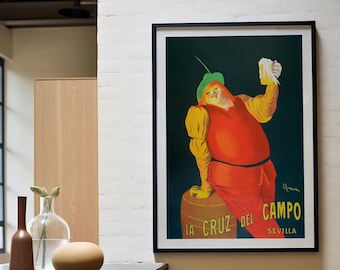 Vintagecruz del Campo Beer Ad - Leonetto Cappiello Poster | Jugendstil-Sevillanischer Drink-Werbung Print für Wohnkultur & Wandkunst