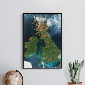 Satellitenbild von Großbritannien, hochauflösende NASA Foto Poster, Satellitenbild der Britischen Inseln, Büro oder Arbeitszimmer Wandkunst