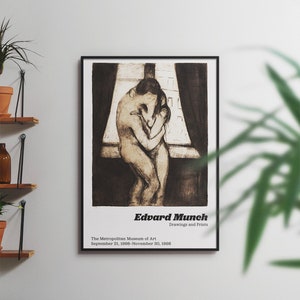 Impresión de Edvard Munch, póster de exposición de arte, dibujo de Munch El beso, impresión de pared en blanco y negro, póster de museo, póster de arte moderno para decoración de pared