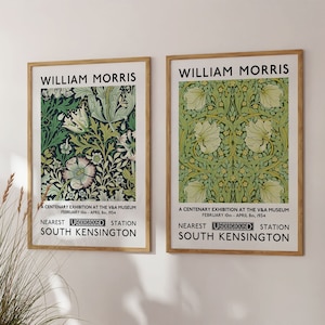 William Morris Print Set of 2 Exhibition Posters, Green Floral Art Nouveau Prints, Wallpaper Flower Pattern, Home Decor, Wall Art