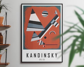 Kandinsky Art Print, Wassily Kandinsky Gris, Modern Art Exhibition Poster, Abstract Painting, Mid Century Modern Wall Art, Home Decor