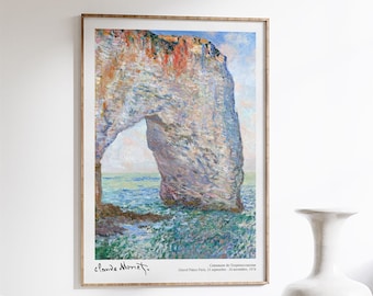 Impression de Claude Monet, affiche d'exposition, peinture de paysage impressionniste « Manneporte », scène de plage vintage, décoration d'intérieur, art mural