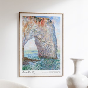 Claude Monet Print, Exhibition Poster, &#39;Manneporte&#39; Impressionist Landscape Painting, Vintage Beach Scene, Home Decor, Wall Art