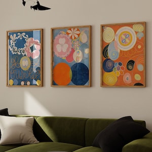 Hilma Klint Print Set von 3 Kunstpostern, Abstrakte Wandkunst Set, Zehn größte Serien, Gemälde für den Tempel, skandinavisches Wohndekor