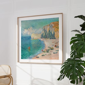 Claude Monet Square Art Print, Summer Beach Landscape Painting, Impressionist Painting, Blue and Yellow Printed Wall Art, Home Decor