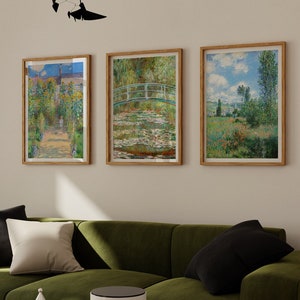 Monet Print Set of 3 Green Themed Summer Landscape Paintings, Claude Monet Exhibition Posters, Summer Landscape Paintings, Wall Art Prints