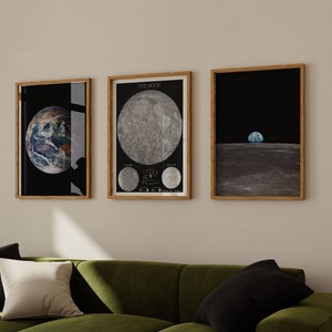 Ensemble d'affiches spatiales de 3 photos de la Nasa, Terre depuis l'espace, Earthrise from Moon, Map of the Moon, Astrology Poster Set, Science & Home Decor