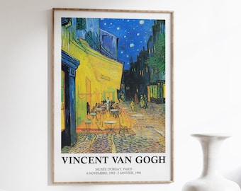 Van Gogh Café Terrace at Night Art Poster, Vincent Van Gogh Wall Art, Impressionist Painting, Mid-Century Modern Home Decor