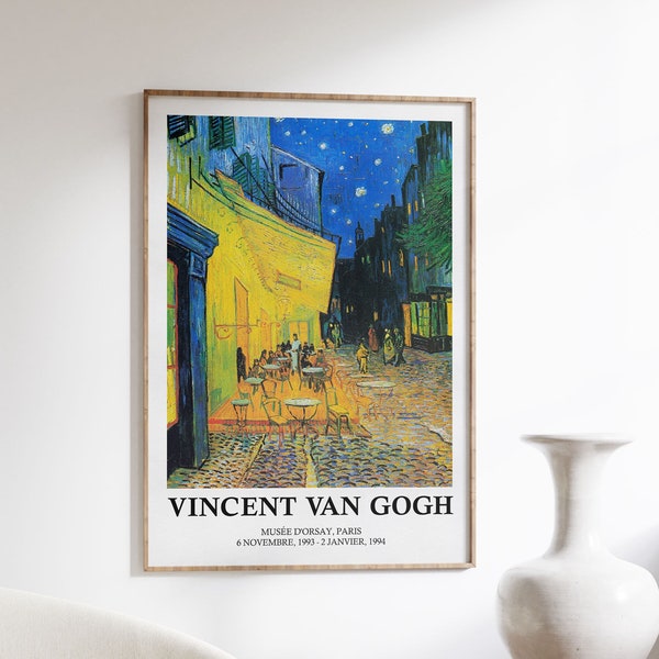 Van Gogh Café Terrace at Night Art Poster, Vincent Van Gogh Wall Art, Impressionist Painting, Mid-Century Modern Home Decor