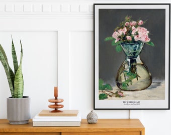 Manet Art Print, Edouard Manet Moss Roses in a Vase Still Life Painting, Museum Quality Print, Impressionist Painting